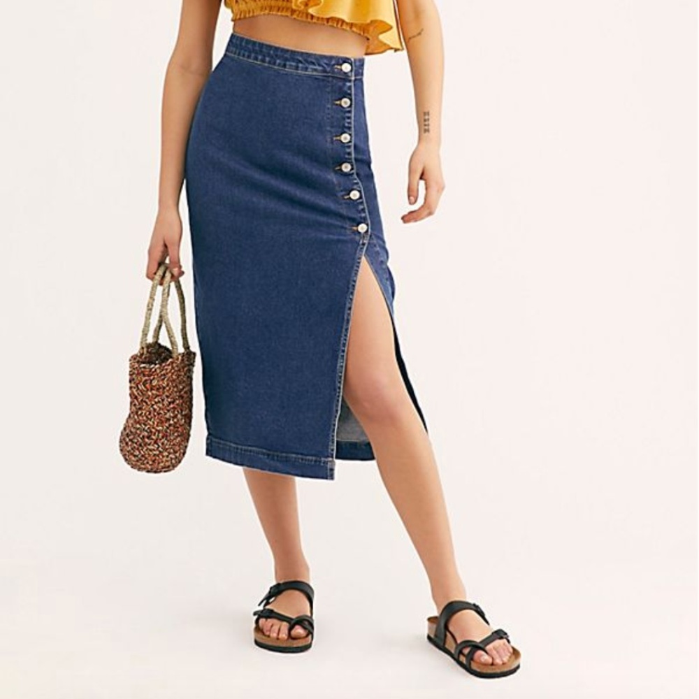 Free People Jasmine Buttoned Midi Skirt
